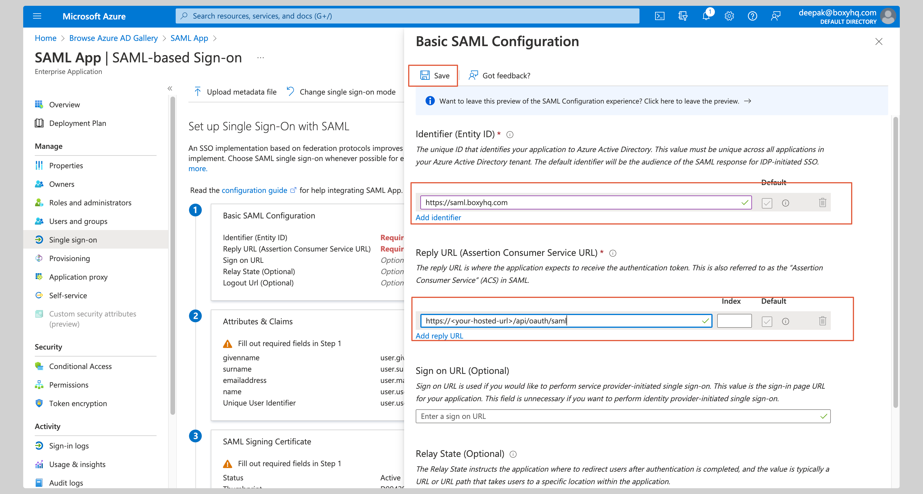 Microsoft Entra ID SAML Step 6